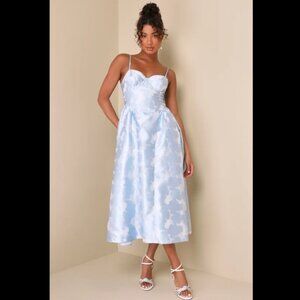 Gorgeous Destiny Light Blue Burnout Jacquard Bustier Midi Dress - Size Small